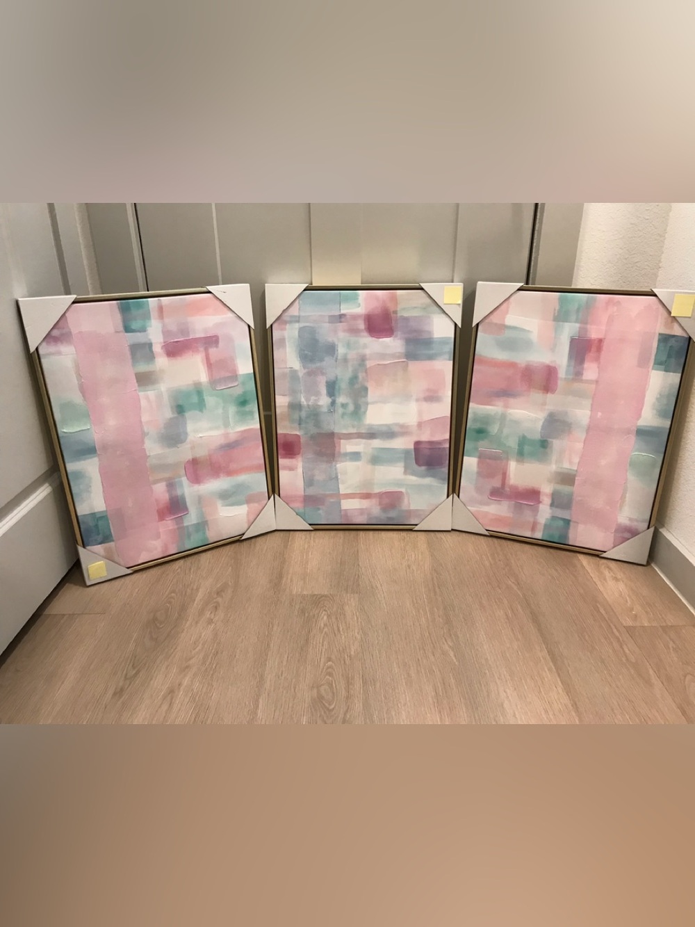 NWT-TALL Pastel Abstract Wall Art Trio - Pink and Teal Set